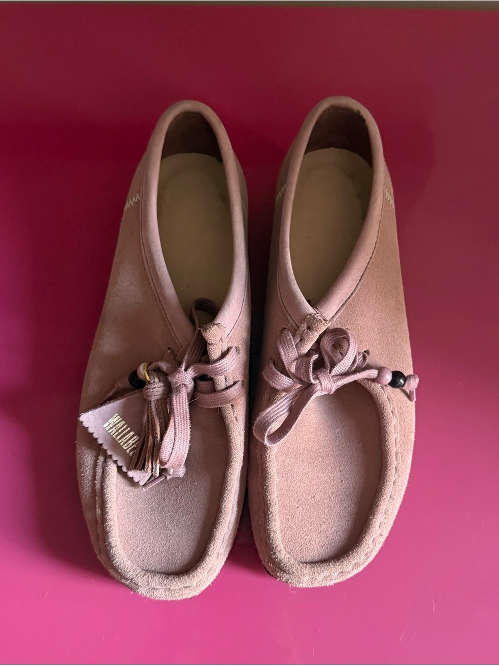 Suede Wallabee Clarks in Dusty Rose